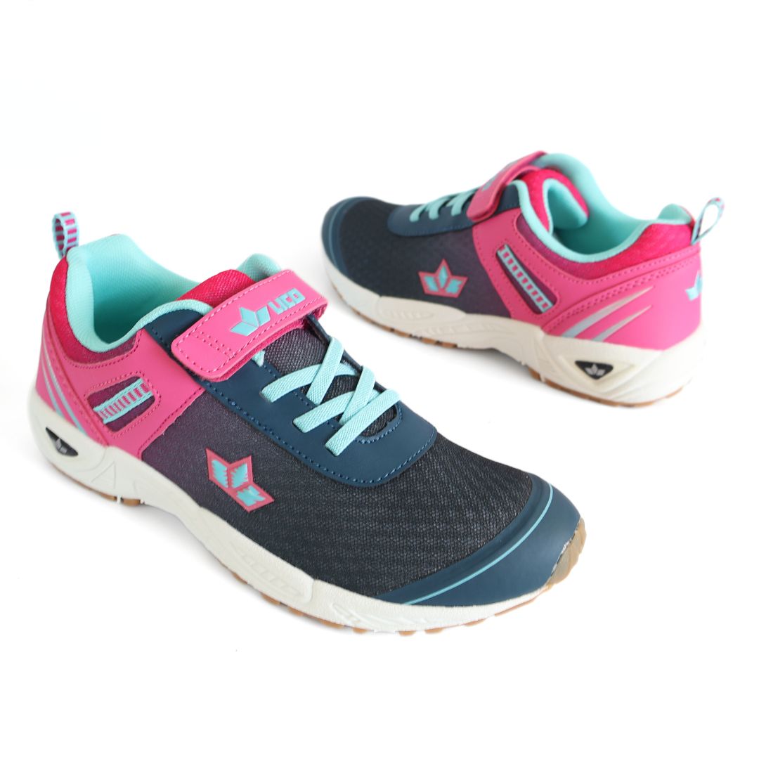 Lico Barney VS Girls Strap Up Shoes Trainers UK Size 4 Blue Pink