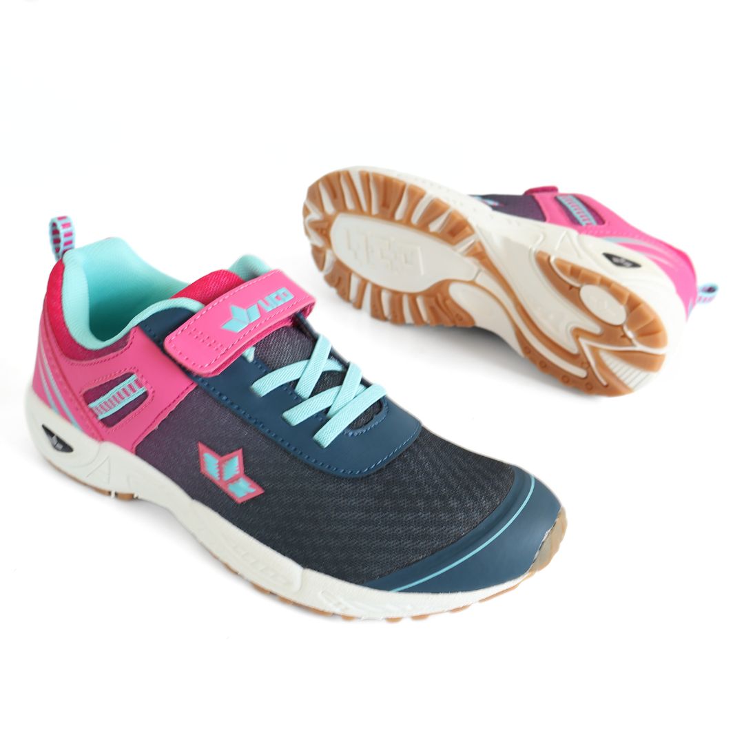 Lico Barney VS Girls Strap Up Shoes Trainers UK Size 4 Blue Pink