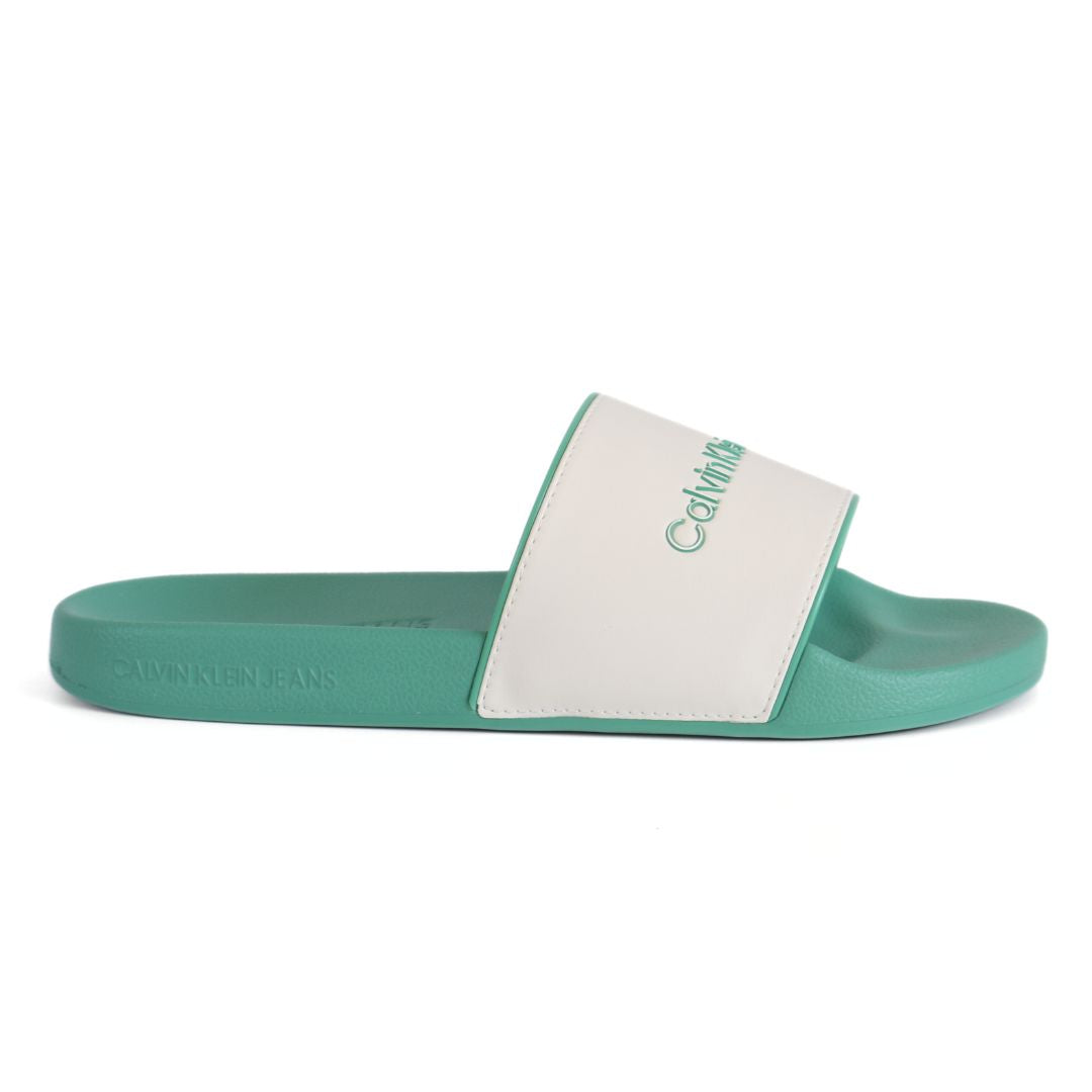 Calvin Klein Mens Sliders Slippers UK Size 6.5 - 10 Green White
