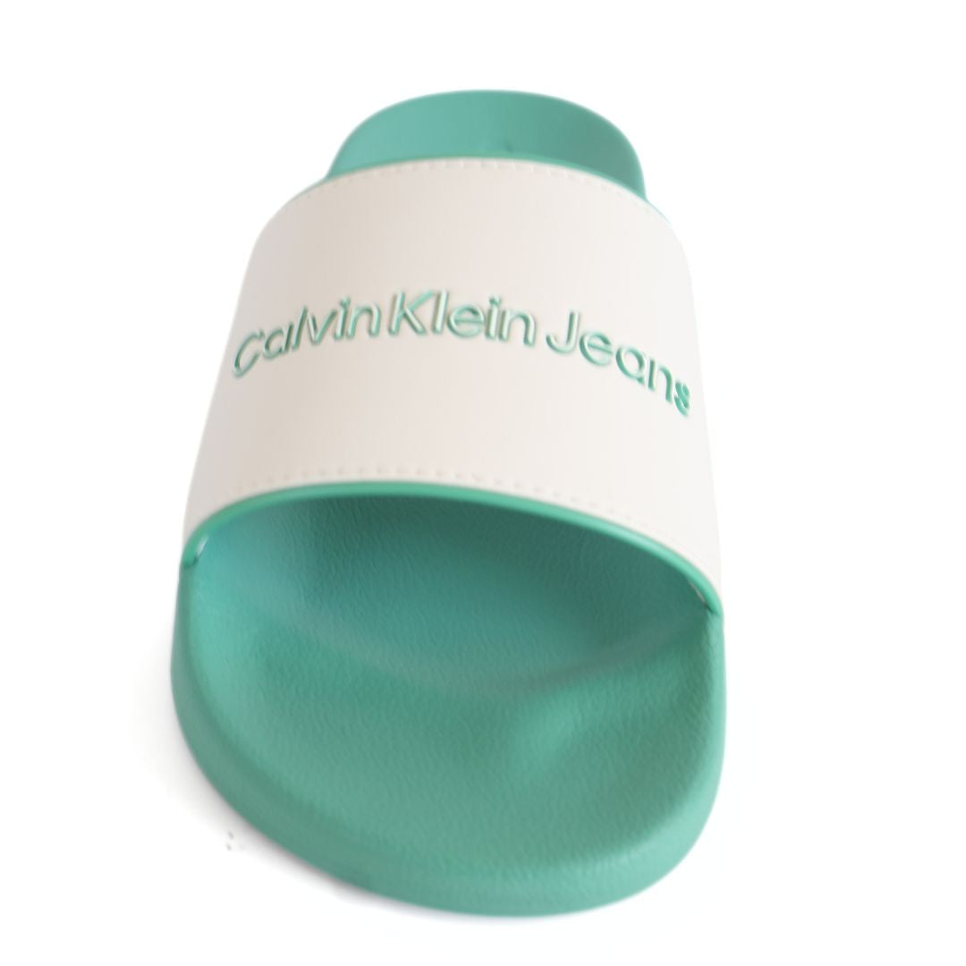 Calvin Klein Mens Sliders Slippers UK Size 6.5 - 10 Green White