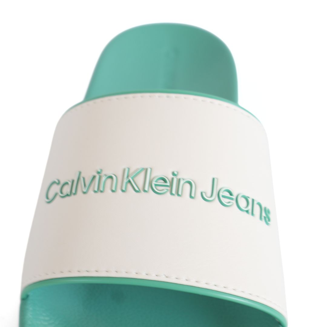 Calvin Klein Mens Sliders Slippers UK Size 6.5 - 10 Green White